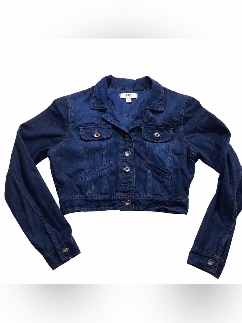 L.E.I. Dark Wash Cropped Denim Jacket | Y2K Jean Jacket | Juniors L